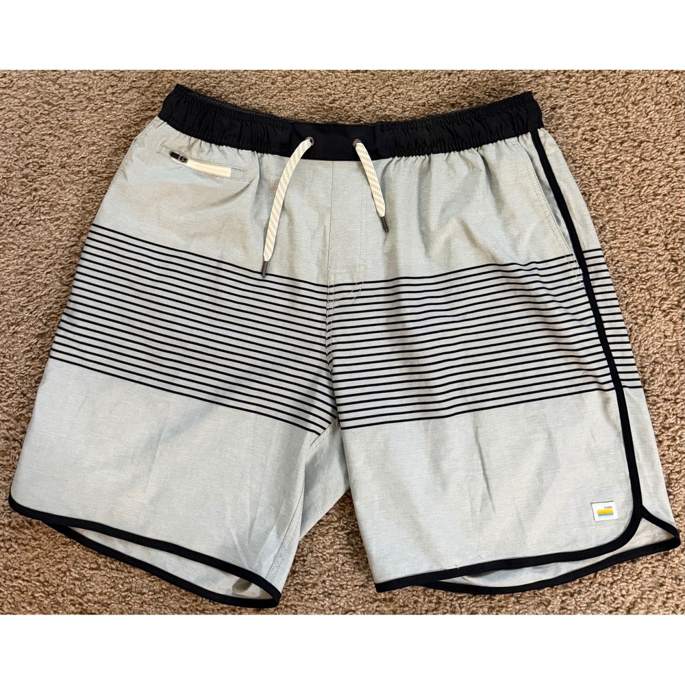 Vuori Cruise Boardshorts Mens XL Sage Green Black Stripe 4-Way Stretch V330
